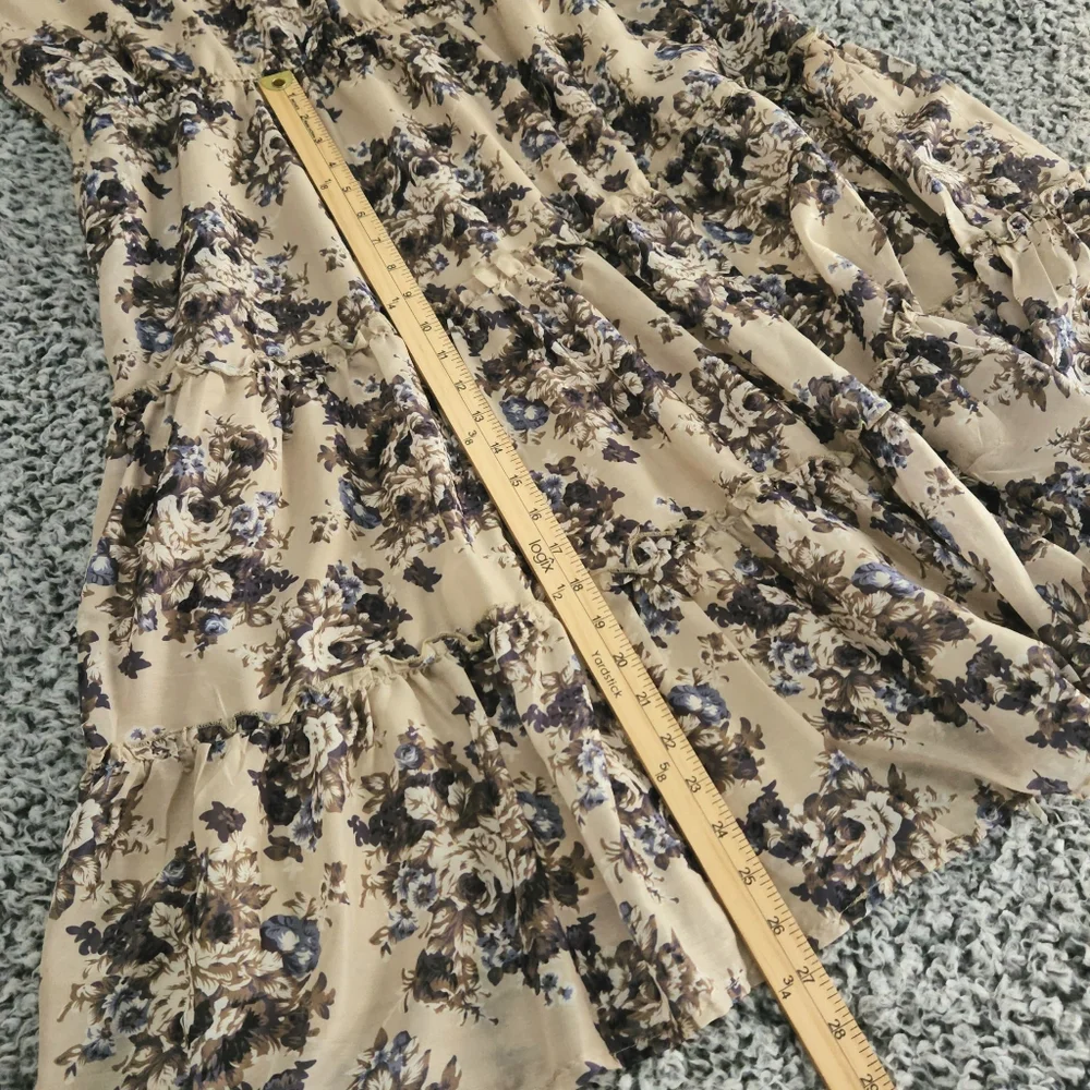 Hayden Floral Midi Dress 1XL XL Taupe Long Sleeve Tiered Fall Boho Country Flowy - Picture 12 of 13